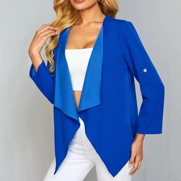Waterfall open front blazer cardigan roll sleeve - Picture 6 of 16